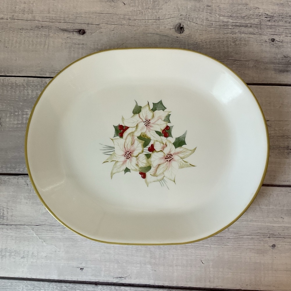 Corelle Winter Harmony Oval Serving Platter Poinsettia Holly Berries Christmas
